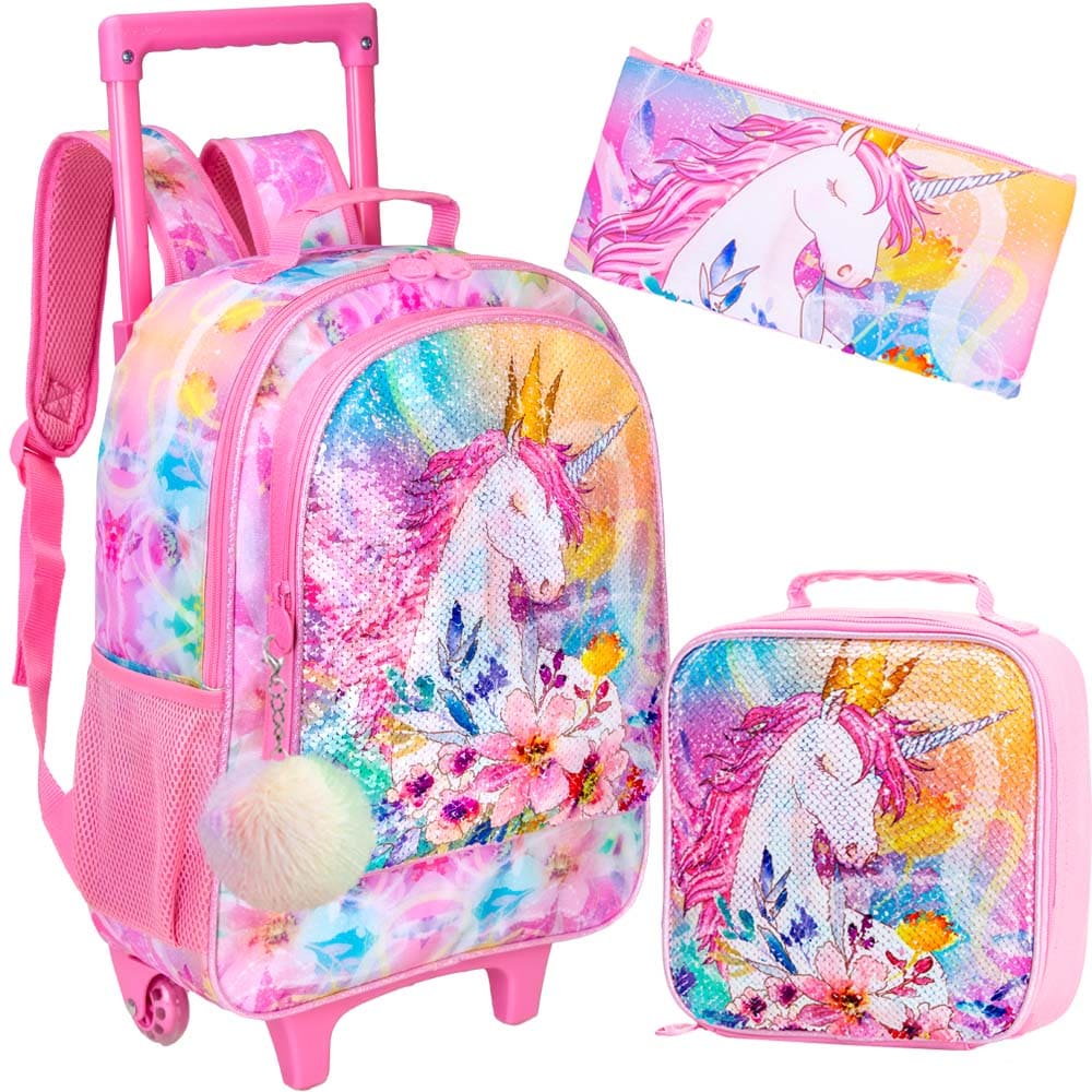 mochilas escolares juveniles con ruedas rosa