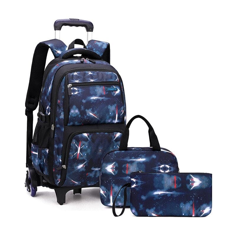 mochilas con ruedas para niños escolares azul kit