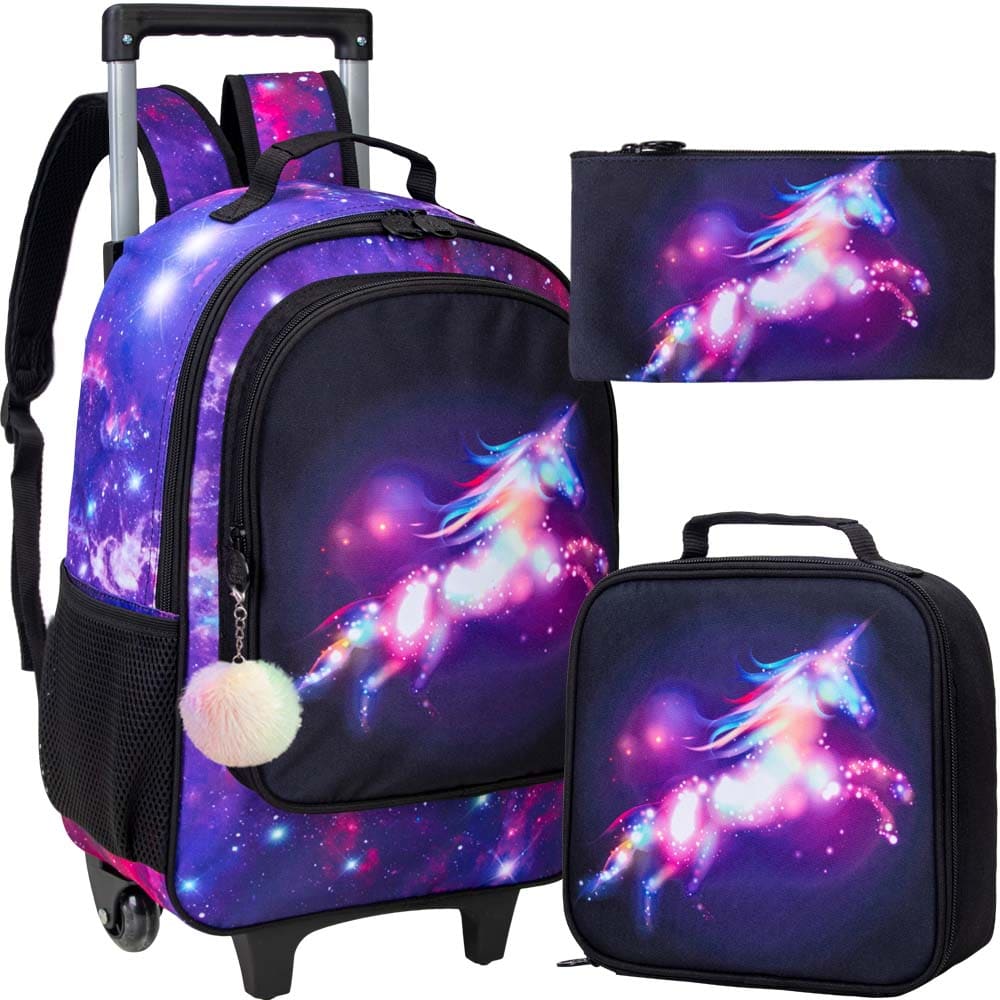 mochilas escolares juveniles con carro unicornio morado